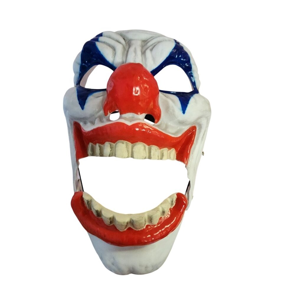 Creepy White & Red Clown Mask With Movable Jaw Halloween Costume Accessory
